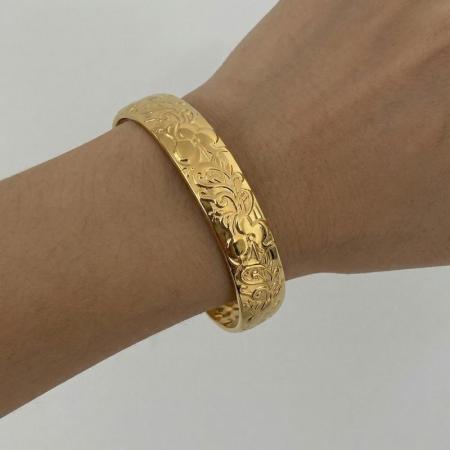 Bracelets manchettes pour femmes en acier inoxydable, étanches, couleur or, avec motif floral