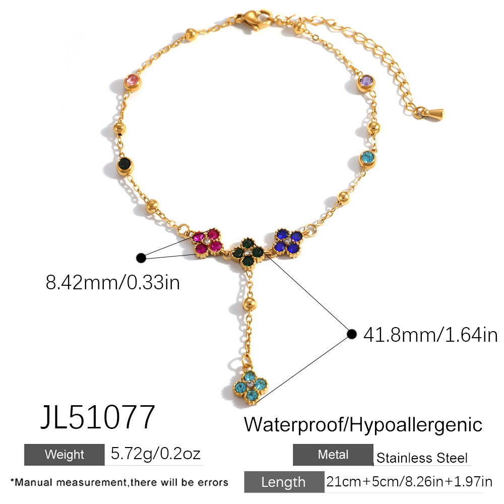 Bracelet De Cheville Élégant En Acier Inoxydable Imperméable Couleur Or Avec Motif Floral Et Zircon 
