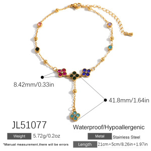 Bracelet De Cheville Élégant En Acier Inoxydable Imperméable Couleur Or Avec Motif Floral Et Zircon h5 
