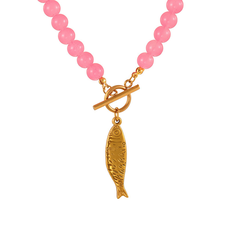 Colliers De Perles Pour Femmes Avec Pendentif Poisson En Acier Inoxydable Et Perles De Verre De Vacances 
