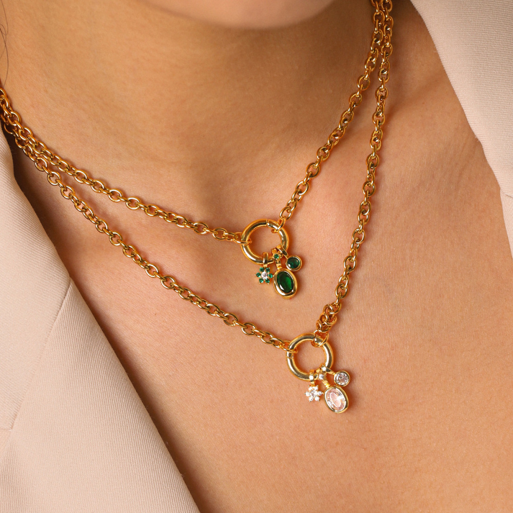 Colliers Pendentifs Pour Femmes En Acier Inoxydable, Étanches, Couleur Or, Avec Zircon Et Étoile Simple En Forme De Cercle Image4
