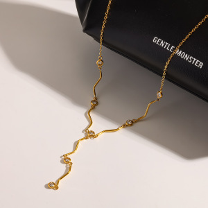 Collier Pendentif Femme En Acier Inoxydable Doré, Forme Géométrique, Chaîne Simple Et Classique, Zircon. h5 Image3