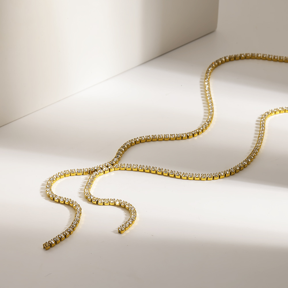 Collier Pendentif Femme Luxueux Et Élégant En Acier Inoxydable, Couleur Or, Avec Zircon, Et Chaîne En Acier Inoxydable Étanche. h5Image3