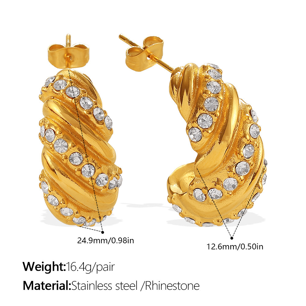 Boucles D'Oreilles Puces Pour Femmes, Forme Irrégulière, En Acier Inoxydable, Couleur Or, Étanches, Avec Strass, Collection Simple Series Daily