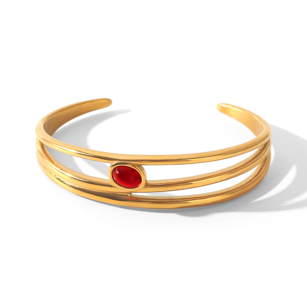Bracelets Manchettes Rétro En Acier Inoxydable Étanche Couleur Or Avec Pierre Naturelle Pour Femmes