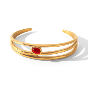 Bracelets Manchettes Rétro En Acier Inoxydable Étanche Couleur Or Avec Pierre Naturelle Pour Femmes h5
