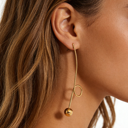 Boucles d'oreilles pendantes pour femmes, en acier inoxydable, étanches, couleur or, avec lignes circulaires simples 2