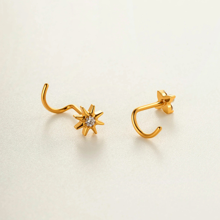 Piercing de nez pour femme, motif papillon et fleur simple, en alliage de titane doré et zircon. 2