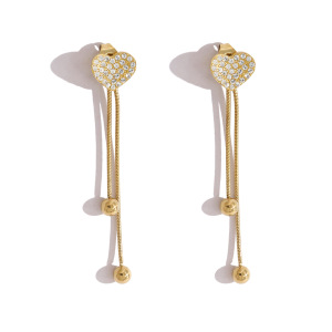 Boucles D'Oreilles Pendantes Pour Femme En Acier Inoxydable Doré, En Forme De Cœur, Avec Strass, Étanches. h5 Image5