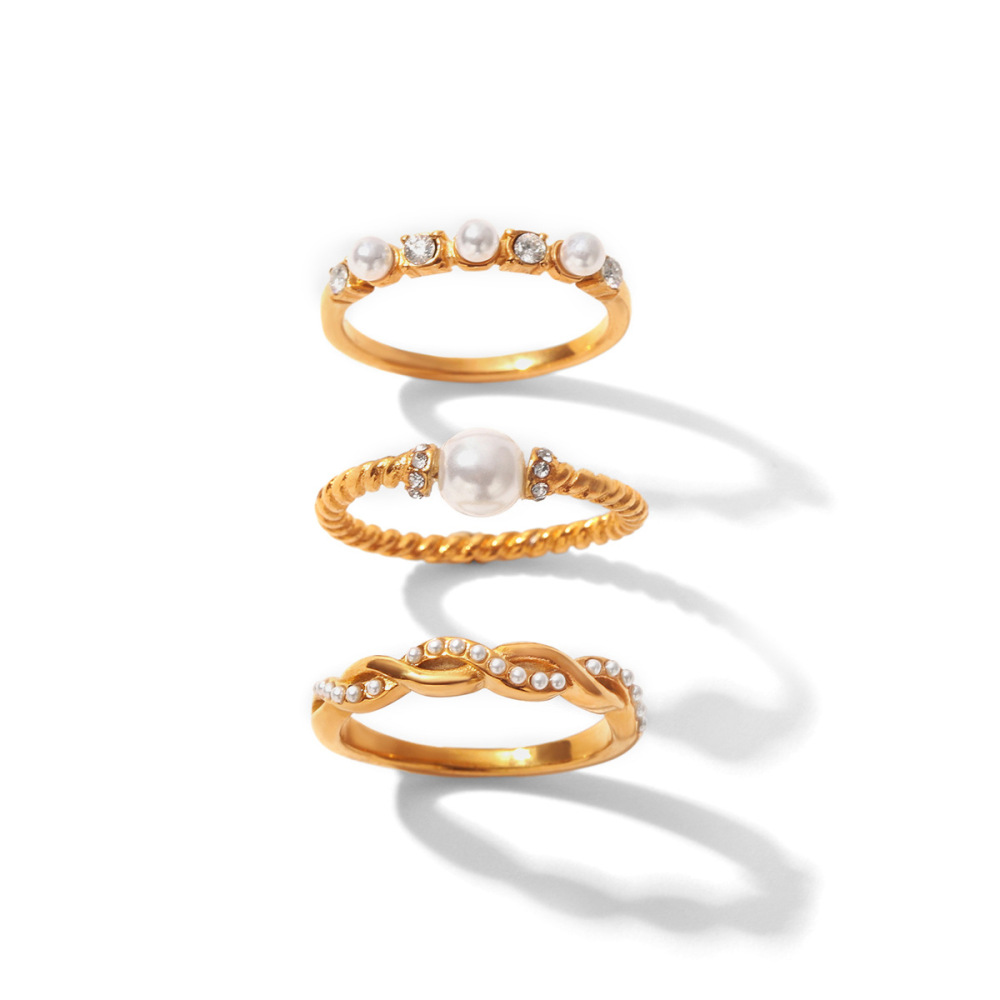Bagues Pour Femmes Simple Series Daily Circle En Acier Inoxydable Étanche Couleur Or Avec Perle Et Pierre Précieuse Image6