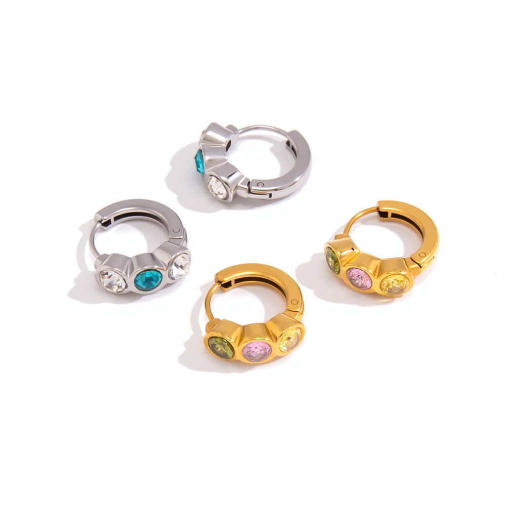Boucles D'Oreilles Créoles Simples En Acier Inoxydable, Étanches, Couleur Or, Avec Zircon. Image6