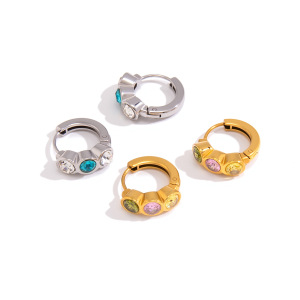 Boucles D'Oreilles Créoles Simples En Acier Inoxydable, Étanches, Couleur Or, Avec Zircon. h5 Image6
