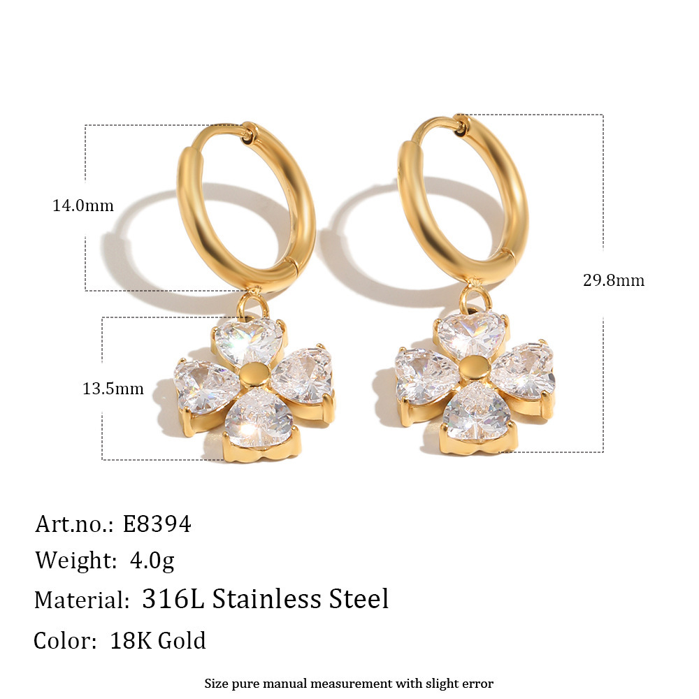 Boucles D'Oreilles Pendantes Pour Femme En Acier Inoxydable, Couleur Or, Ornées De Zircon Et De Trèfle