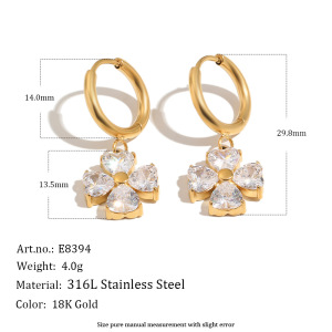Boucles D'Oreilles Pendantes Pour Femme En Acier Inoxydable, Couleur Or, Ornées De Zircon Et De Trèfle h5