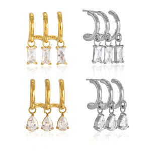 Boucles D'Oreilles Pendantes Pour Femme, Luxueuses, En Forme De Goutte Géométrique, En Acier Inoxydable Étanche, Couleur Or, Ornées De Zircon. h5 Image4