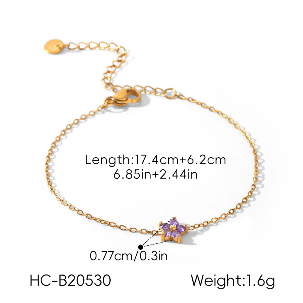 Bracelet Chaîne Femme Simple Daily Flower Star En Acier Inoxydable Étanche Couleur Or Avec Zircon Image2