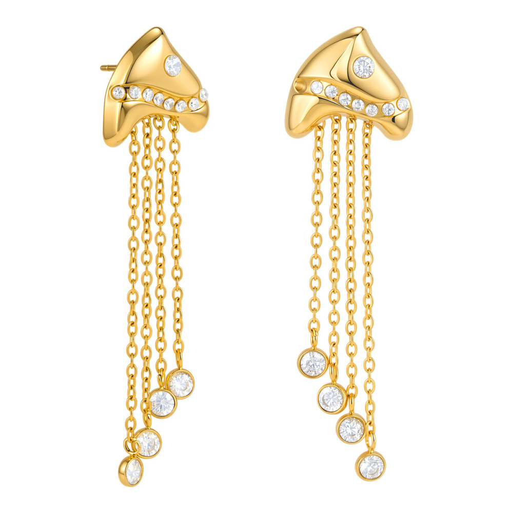 Boucles D'Oreilles Pendantes Pour Femme, Motif Poisson À Pompon, En Acier Inoxydable, Étanches, Couleur Or Et Zircon. Image5