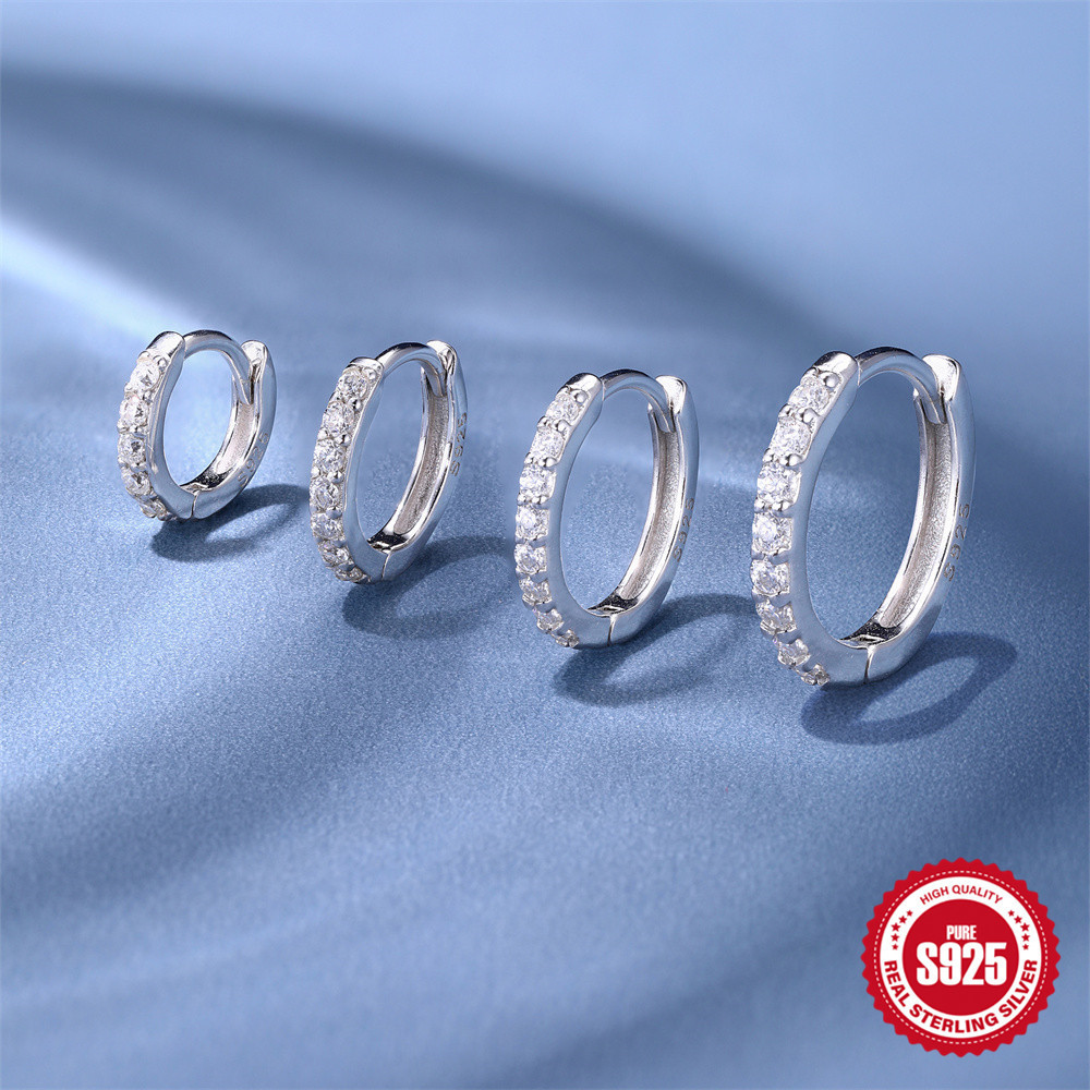 Boucles D'Oreilles En Moissanite Pour Femme, Série Simple Classic Circle, Plaquées Platine S925. Image2