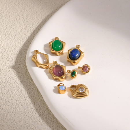 Pendentifs pour femmes à monter soi-même, en acier inoxydable, couleur or, forme géométrique classique, étanches, avec pierre naturelle et zircon. 2
