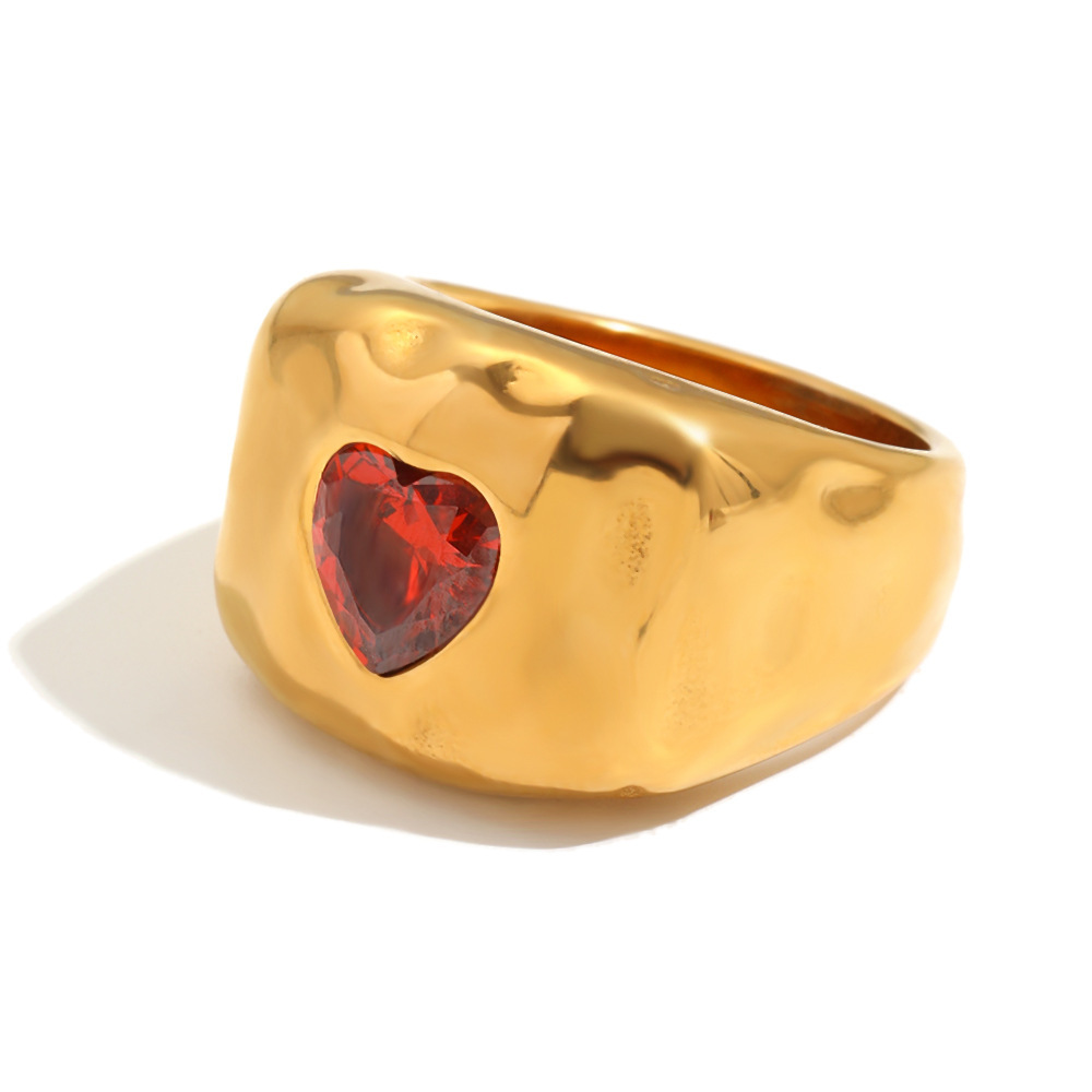 Bagues De Luxe Rétro En Forme De Cœur, En Acier Inoxydable Étanche, Couleur Or, Serties De Zircon. 