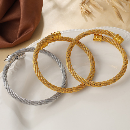 Bracelets pour femmes en acier inoxydable, forme simple et irrégulière, couleur or, étanches 2