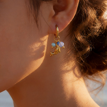 Boucles d'oreilles pendantes pour femme, style océanique, en acier inoxydable étanche, couleur or 2
