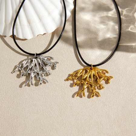 Colliers pendentifs pour femmes en acier inoxydable, couleur or, en forme de corail, étanches