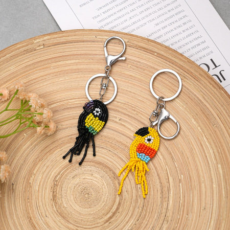 Porte-clés en tissu avec perles et oiseaux mignons de la série Luxe 2