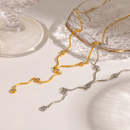 Colliers pendentifs pour femmes, luxueux, en acier inoxydable, couleur or, zircon, forme géométrique, chaînes, luxueuses, étanches. 2