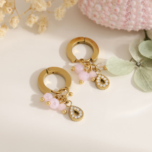 Boucles D'Oreilles Pendantes Pour Femme, En Acier Inoxydable Doré, Étanches Et Ornées De Zircon. h5 Image3
