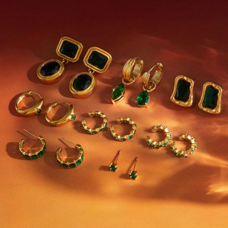 Boucles d'oreilles rétro rectangulaires et elliptiques en acier inoxydable, couleur or, avec zircon, pour femmes