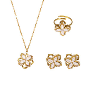 Ensembles De Colliers Élégants Pour Femmes, En Acier Inoxydable, Imperméables, Couleur Or, Ornés De Zircon Et De Fleurs. h5 Image5