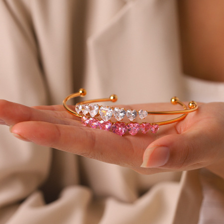 Bracelet jonc pour femme Simple Series Daily Heart Ellipse Shape en acier inoxydable, couleur or, avec zircon, étanche 2