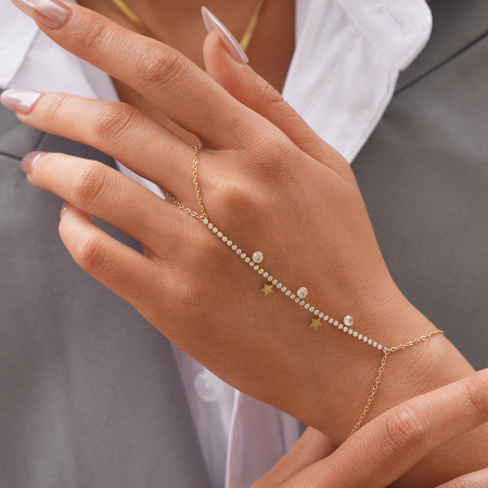 Chaîne de poignet pour femme Simple Series Daily, forme irrégulière, en acier inoxydable, couleur or, avec zircon. 2