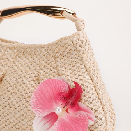 Sac oreiller femme en paille tressée à fleurs style vacances 2