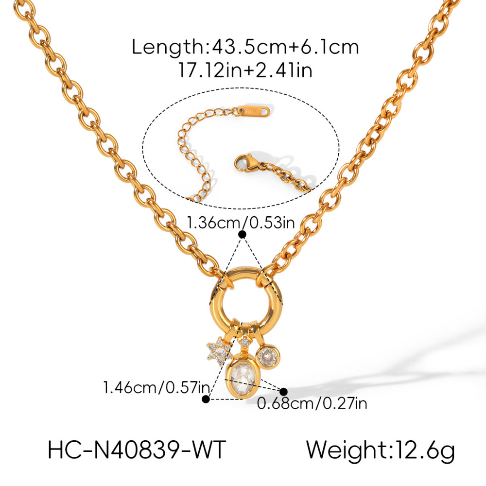 Colliers Pendentifs Pour Femmes En Acier Inoxydable, Étanches, Couleur Or, Avec Zircon Et Étoile Simple En Forme De Cercle Image2