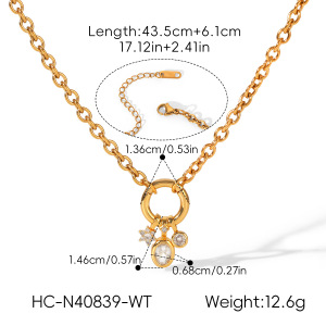 Colliers Pendentifs Pour Femmes En Acier Inoxydable, Étanches, Couleur Or, Avec Zircon Et Étoile Simple En Forme De Cercle h5 Image2