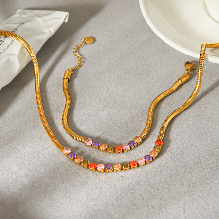 Colliers à maillons simples pour femmes, en acier inoxydable, étanches, couleur or, avec zircon.