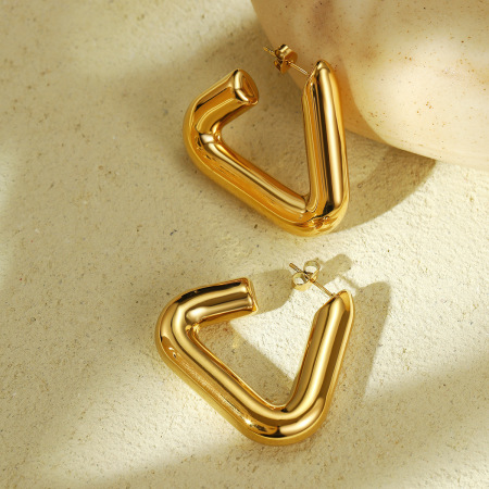 Boucles d'oreilles pendantes pour femme, style triangle/rectangle, en acier inoxydable étanche, couleur or. 2