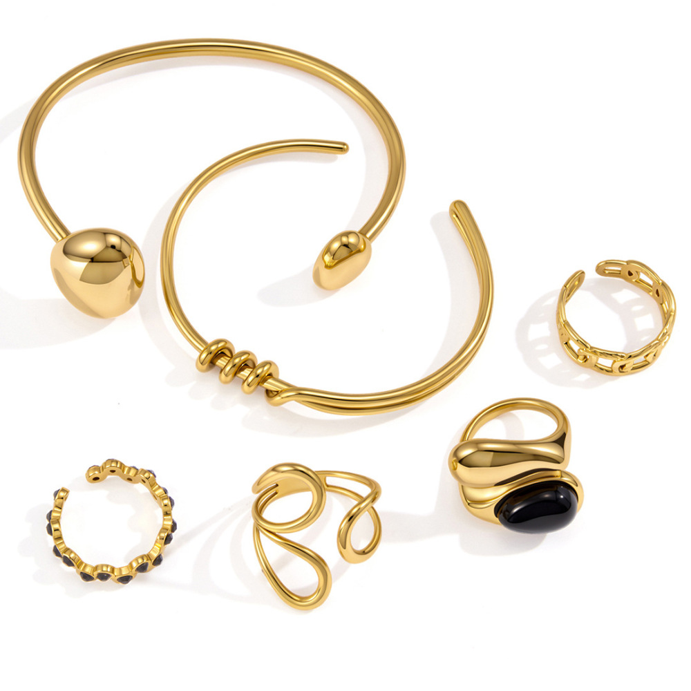 Ensembles De Bracelets Pour Femmes En Acier Inoxydable Doré, Style Rétro h5Image5