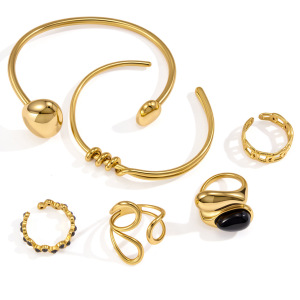 Ensembles De Bracelets Pour Femmes En Acier Inoxydable Doré, Style Rétro h5 Image5