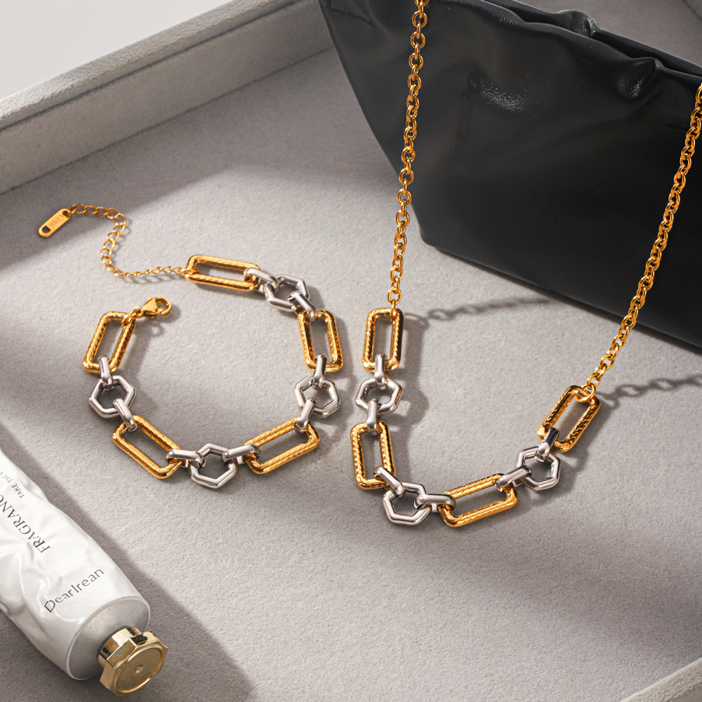 Colliers À Maillons Pour Femmes, Collection Simple Series Daily Chain, En Acier Inoxydable Étanche, Couleur Or Image7