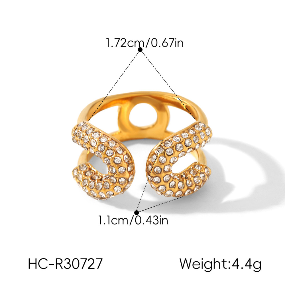 Bagues Pour Femmes En Acier Inoxydable, Forme Simple Et Irrégulière, Couleur Or, Étanches, Avec Zircon. Image2