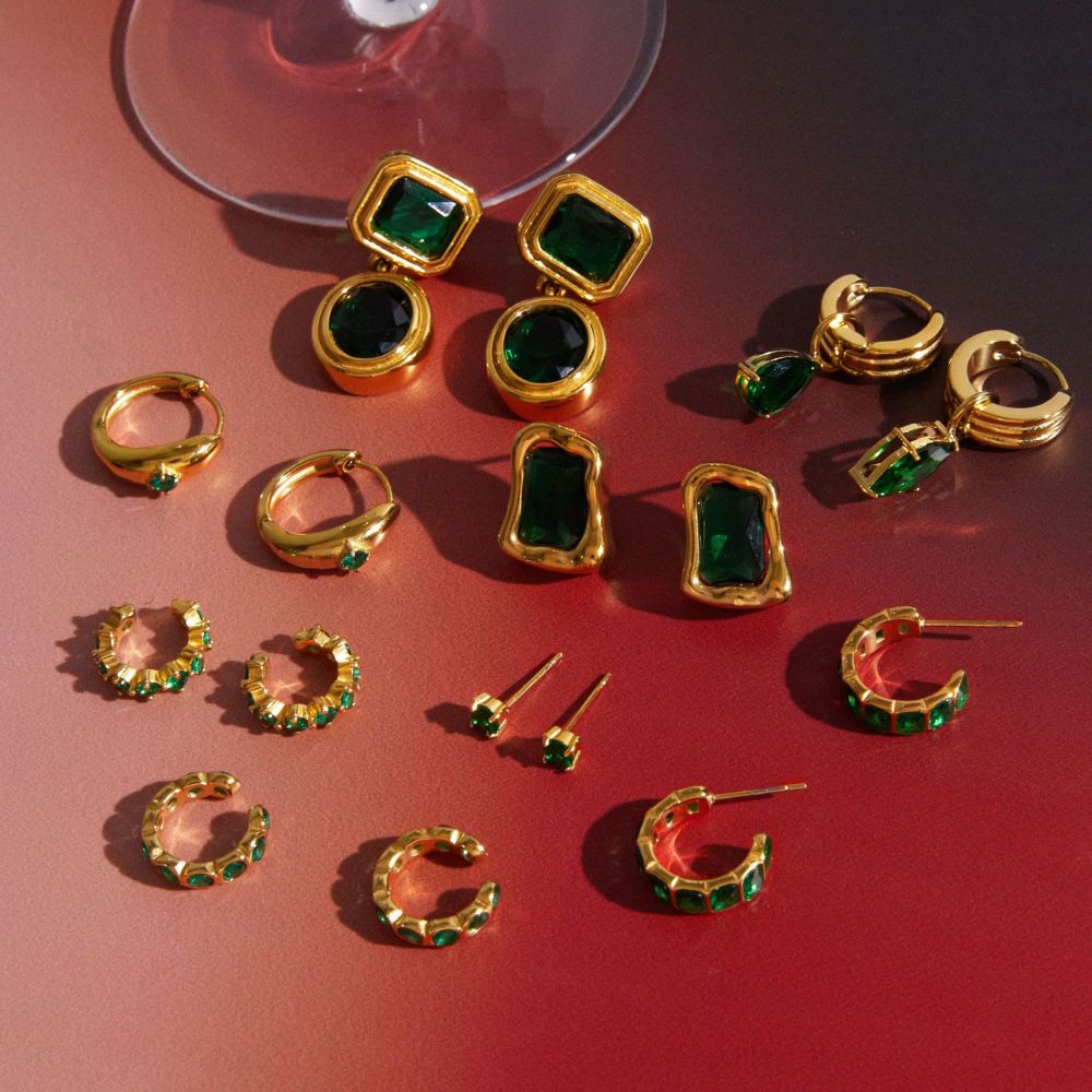 Boucles D'Oreilles Rétro Rectangulaires Et Elliptiques En Acier Inoxydable, Couleur Or, Avec Zircon, Pour Femmes Image4