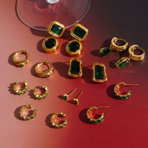 Boucles D'Oreilles Rétro Rectangulaires Et Elliptiques En Acier Inoxydable, Couleur Or, Avec Zircon, Pour Femmes h5 Image4