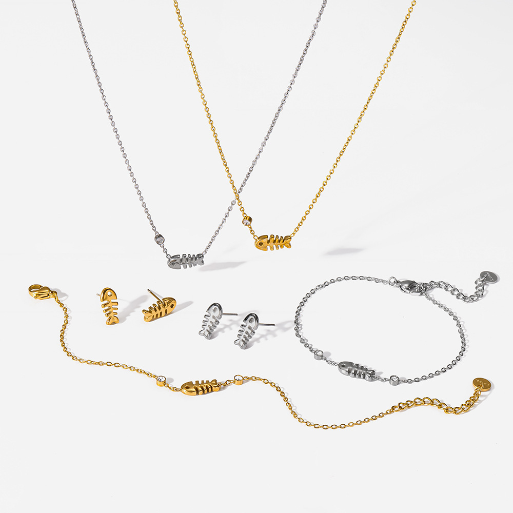 Ensembles De Bijoux Pour Femmes Simple Series Daily Oceanic Style Fish En Acier Inoxydable Étanche Couleur Or Image5
