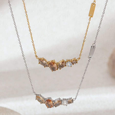 Colliers pendentifs pour femmes en acier inoxydable, étanches, couleur or, avec zircon et motif goutte simple 2