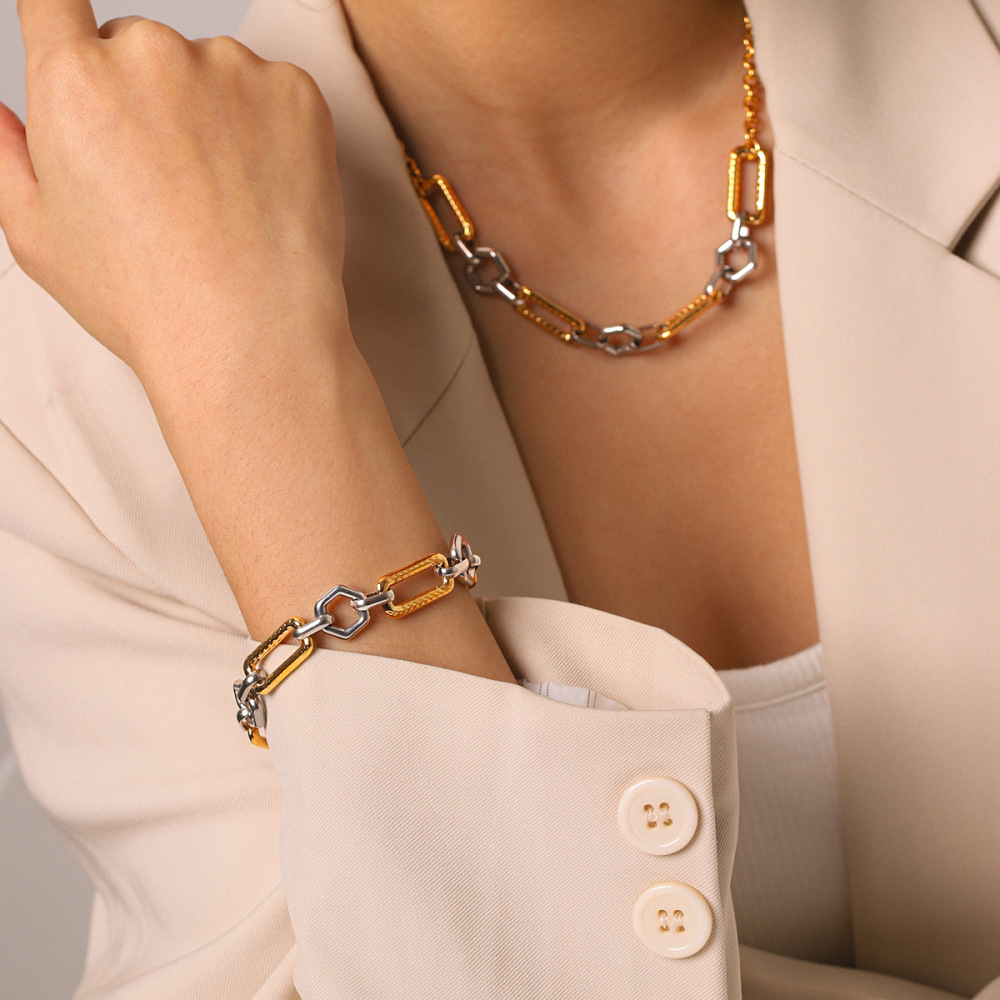 Colliers À Maillons Pour Femmes, Collection Simple Series Daily Chain, En Acier Inoxydable Étanche, Couleur Or Image3