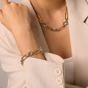 Colliers À Maillons Pour Femmes, Collection Simple Series Daily Chain, En Acier Inoxydable Étanche, Couleur Or h5 Image3