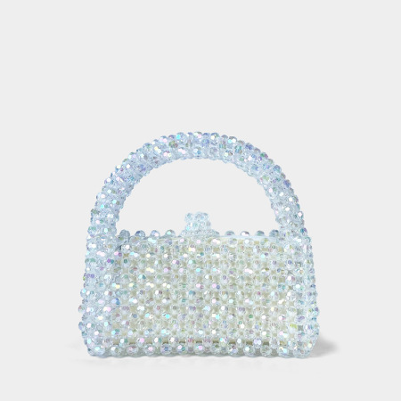 Sac carré pour femme en PVC style années 2000 / perles transparentes unies, ajouré en acrylique